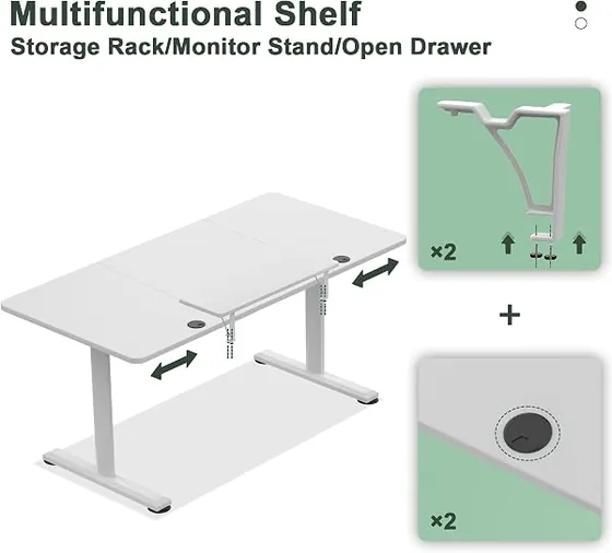 TRIUMPHKEY 120x60 con estante, escritorio elevable de color blanco con tablero de 120 cm de ancho — imagen 6 de 6