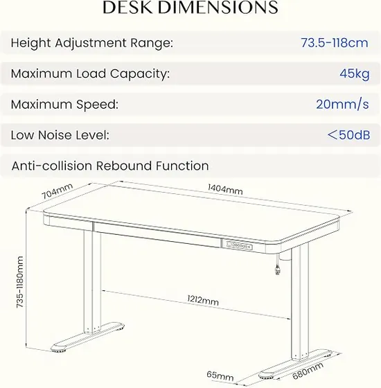 FLEXISPOT Q3 140x70, escritorio elevable de color arce con tablero de 140 cm de ancho — imagen 3 de 6
