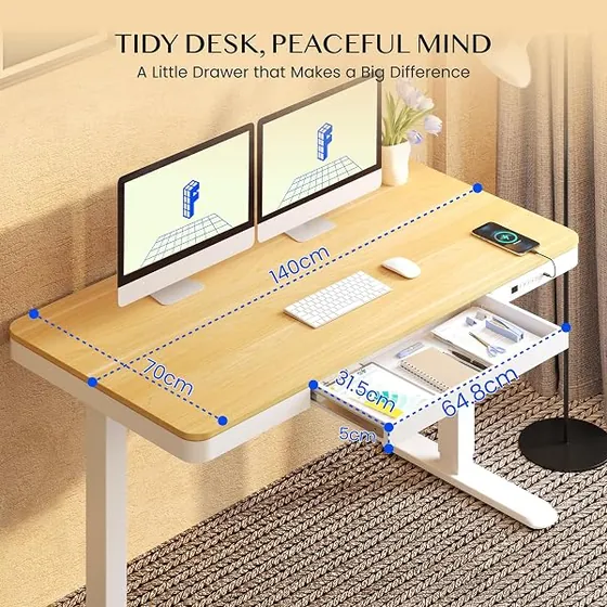 FLEXISPOT Q3 140x70, escritorio elevable de color arce con tablero de 140 cm de ancho — imagen 6 de 6