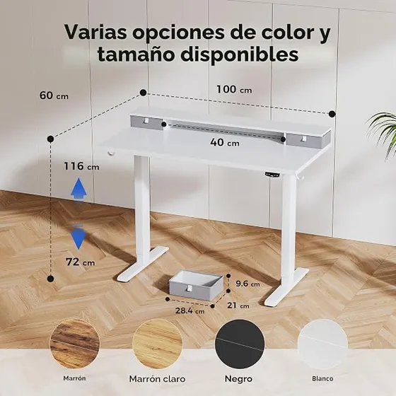 Agilestic 100x60 con cajones, escritorio elevable de color blanco con tablero de 100 cm de ancho — imagen 2 de 6