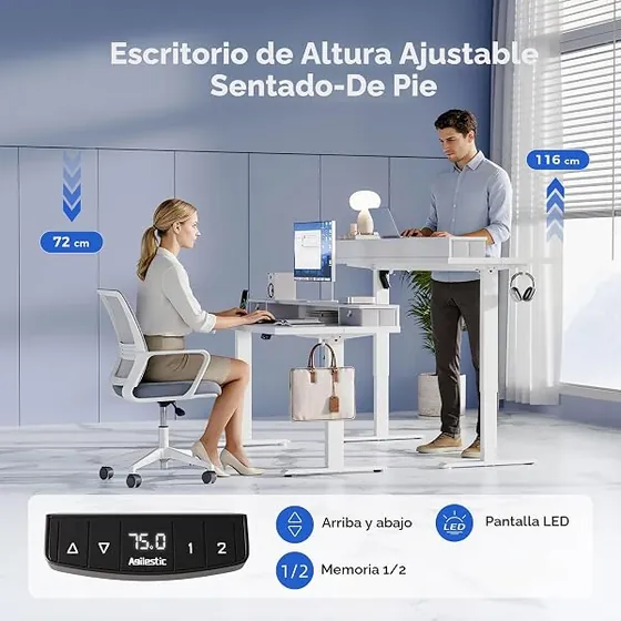 Agilestic 100x60 con cajones, escritorio elevable de color blanco con tablero de 100 cm de ancho — imagen 3 de 6
