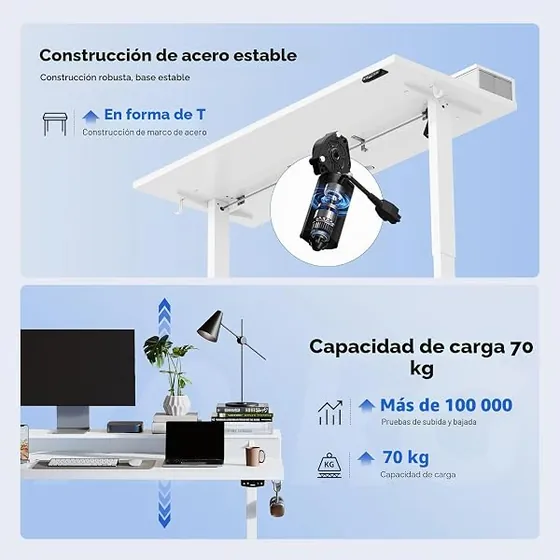 Agilestic 100x60 con cajones, escritorio elevable de color blanco con tablero de 100 cm de ancho — imagen 4 de 6