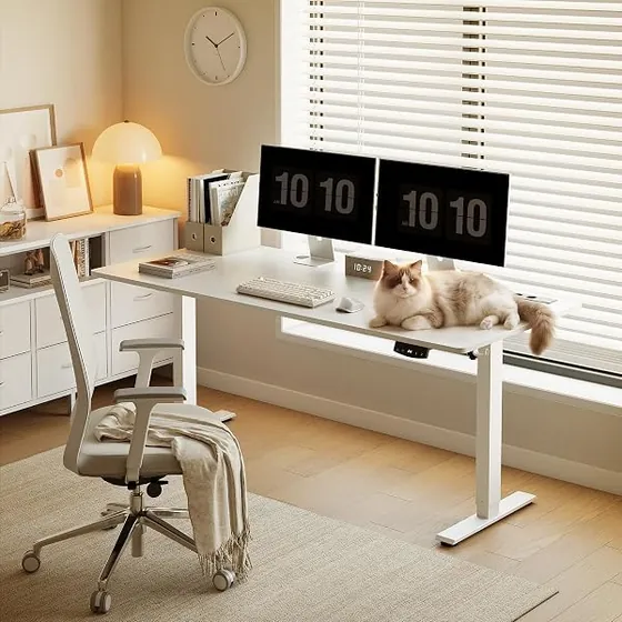 OffiGo 160x80 con enchufes, escritorio elevable de color blanco con tablero de 160 cm de ancho — imagen 2 de 6