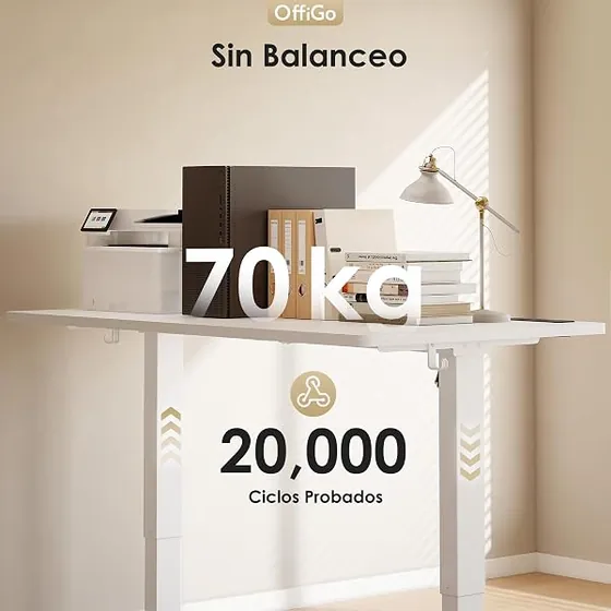OffiGo 160x80 con enchufes, escritorio elevable de color blanco con tablero de 160 cm de ancho — imagen 5 de 6