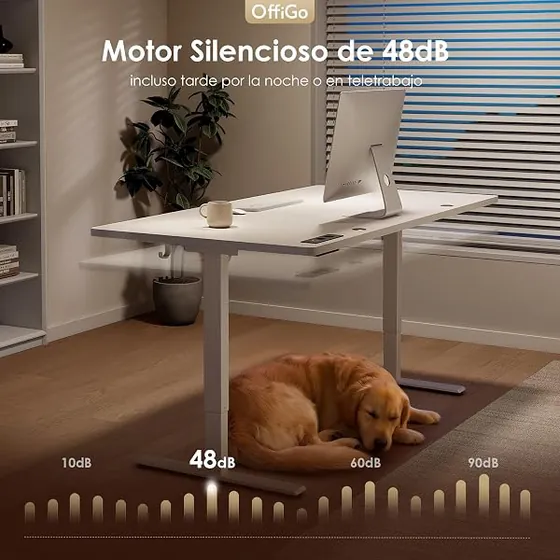 OffiGo 160x80 con enchufes, escritorio elevable de color blanco con tablero de 160 cm de ancho — imagen 6 de 6