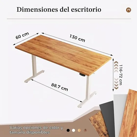 Klicelor 130x60, escritorio elevable de color marrón claro con tablero de 130 cm de ancho — imagen 2 de 6