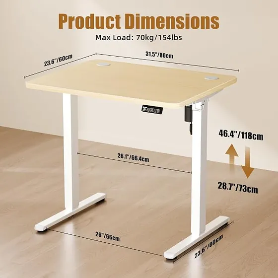 ERGOMAKER 80x60, escritorio elevable de color roble con tablero de 80 cm de ancho — imagen 3 de 6