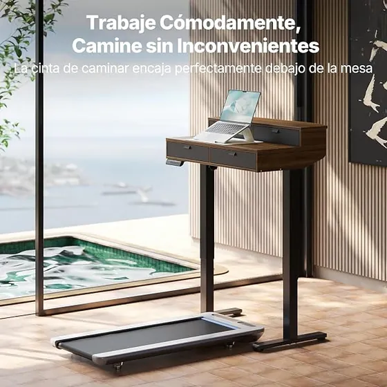 HUANUO 80x53 nogal, escritorio elevable de color color madera de nuez oscura con tablero de 80 cm de ancho — imagen 3 de 6