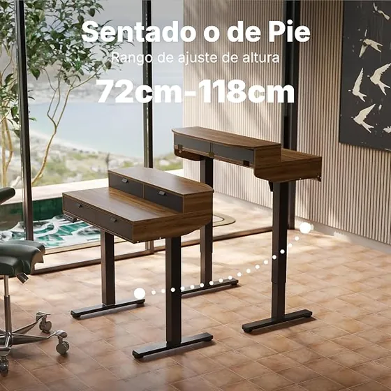 HUANUO 80x53 nogal, escritorio elevable de color color madera de nuez oscura con tablero de 80 cm de ancho — imagen 4 de 6