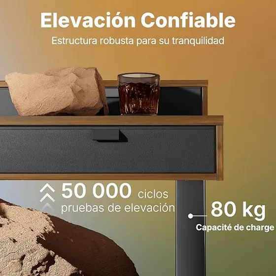 HUANUO 80x53 nogal, escritorio elevable de color color madera de nuez oscura con tablero de 80 cm de ancho — imagen 5 de 6