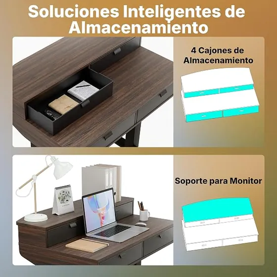 HUANUO 80x53 nogal, escritorio elevable de color color madera de nuez oscura con tablero de 80 cm de ancho — imagen 6 de 6