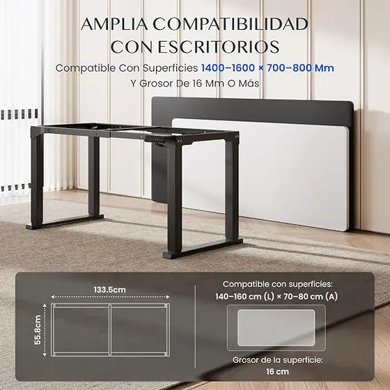 FLEXISPOT 4 patas (estructura), escritorio elevable de color negro — imagen 3 de 6