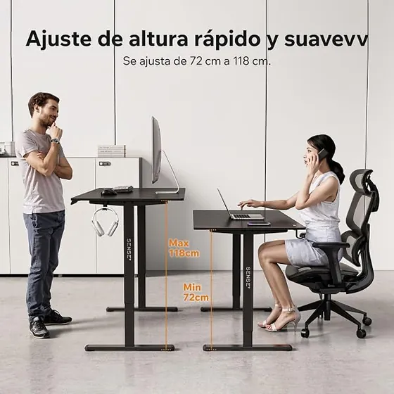 SENSE7 gaming 140x70, escritorio elevable de color negro con tablero de 140 cm de ancho — imagen 3 de 6