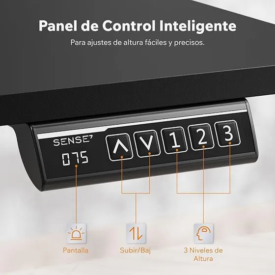 SENSE7 gaming 140x70, escritorio elevable de color negro con tablero de 140 cm de ancho — imagen 5 de 6