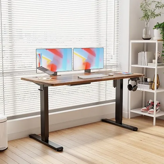 Devoko 160x80 marrón, escritorio elevable de color marrón+negro con tablero de 160 cm de ancho — imagen 2 de 6