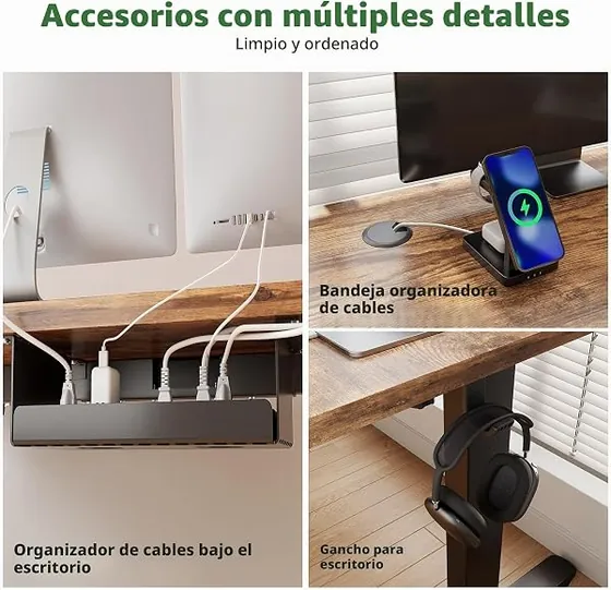Devoko 160x80 marrón, escritorio elevable de color marrón+negro con tablero de 160 cm de ancho — imagen 4 de 6