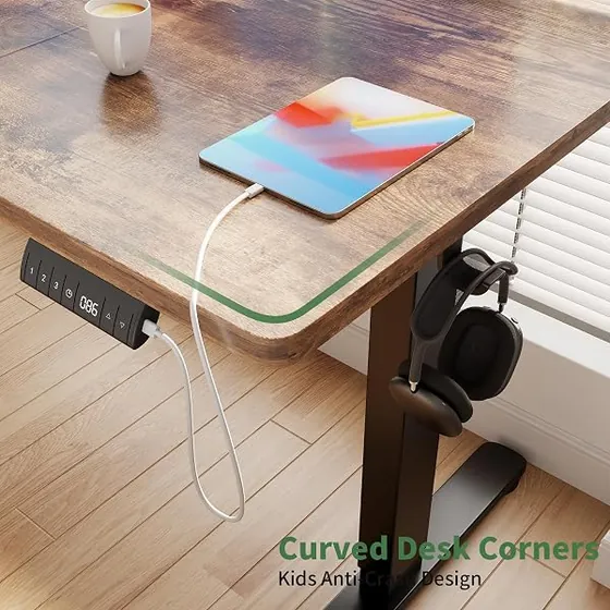 Devoko 160x80 marrón, escritorio elevable de color marrón+negro con tablero de 160 cm de ancho — imagen 5 de 6