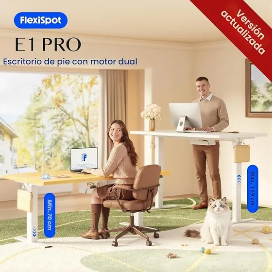 FLEXISPOT E1 Pro 120x60 entero, escritorio elevable de color blanco+blanco con tablero de 120 cm de ancho — imagen 3 de 6