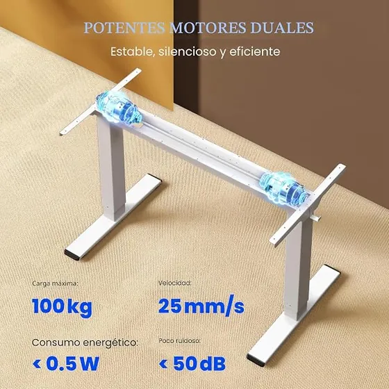 FLEXISPOT E1 Pro 120x60 entero, escritorio elevable de color blanco+blanco con tablero de 120 cm de ancho — imagen 4 de 6
