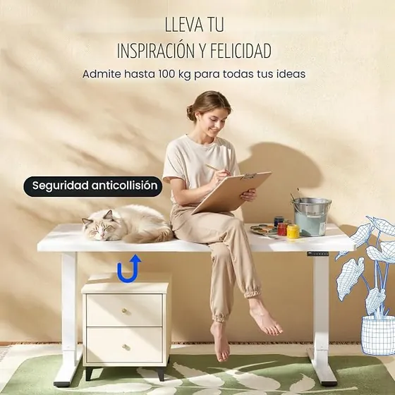 FLEXISPOT E1 Pro 120x60 entero, escritorio elevable de color blanco+blanco con tablero de 120 cm de ancho — imagen 5 de 6