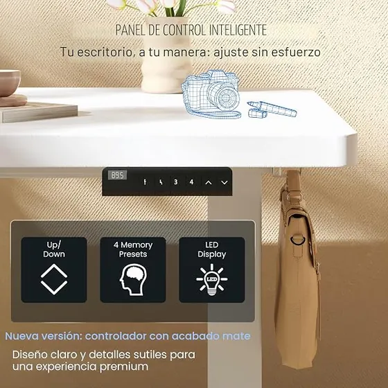 FLEXISPOT E1 Pro 120x60 entero, escritorio elevable de color blanco+blanco con tablero de 120 cm de ancho — imagen 6 de 6