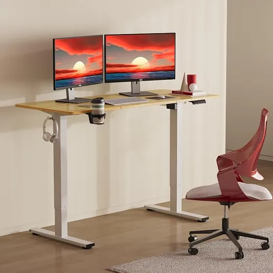 SANODESK QS+ 140x60, escritorio elevable de color blanco+arce con tablero de 140 cm de ancho — imagen 2 de 6