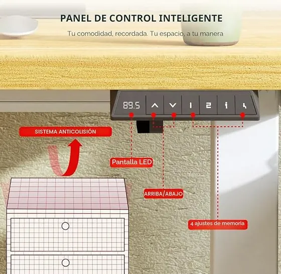 SANODESK QS+ 140x60, escritorio elevable de color blanco+arce con tablero de 140 cm de ancho — imagen 4 de 6