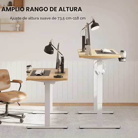 SANODESK QS+ 140x60, escritorio elevable de color blanco+arce con tablero de 140 cm de ancho — imagen 6 de 6