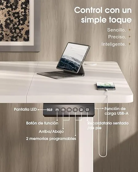 Devoko 140x80 con cajón, escritorio elevable de color blanco con tablero de 140 cm de ancho — imagen 5 de 6