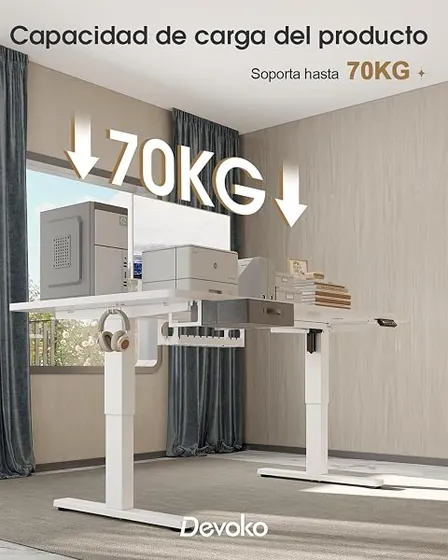 Devoko 140x80 con cajón, escritorio elevable de color blanco con tablero de 140 cm de ancho — imagen 6 de 6