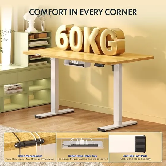 FLEXISPOT 100x60 monobloque, escritorio elevable de color arce con tablero de 100 cm de ancho — imagen 5 de 6