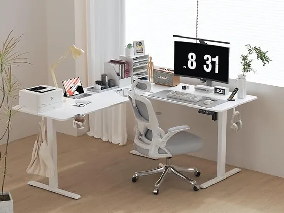WALKINGDESK 190x150 en L, escritorio elevable de color blanco con tablero de 190 cm de ancho — imagen 2 de 6