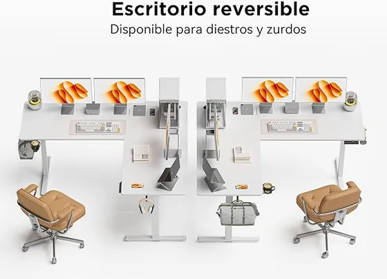 WALKINGDESK 190x150 en L, escritorio elevable de color blanco con tablero de 190 cm de ancho — imagen 3 de 6