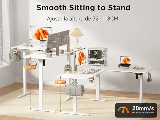 WALKINGDESK 190x150 en L, escritorio elevable de color blanco con tablero de 190 cm de ancho — imagen 5 de 6