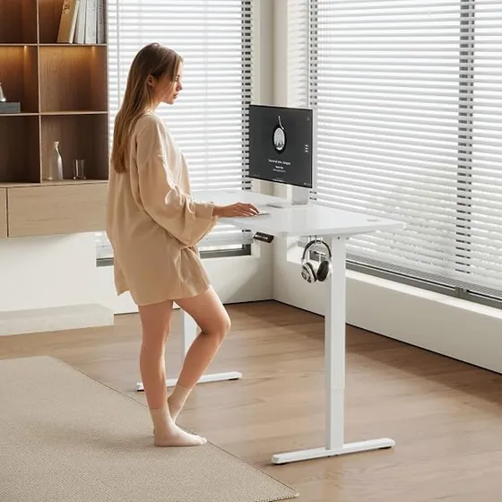 Airfish 140x60 USB, escritorio elevable de color blanco con tablero de 140 cm de ancho — imagen 2 de 6