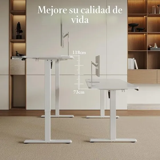 Airfish 140x60 USB, escritorio elevable de color blanco con tablero de 140 cm de ancho — imagen 3 de 6