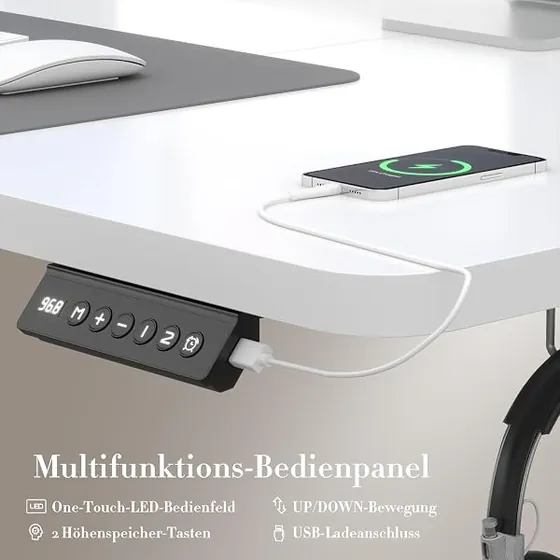 Airfish 140x60 USB, escritorio elevable de color blanco con tablero de 140 cm de ancho — imagen 4 de 6