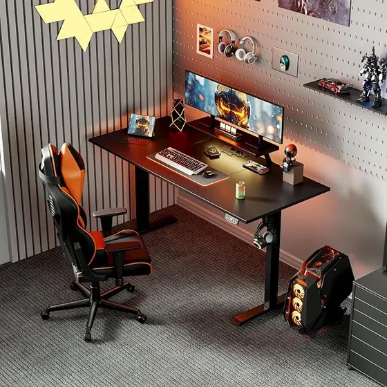 Klicelor con soporte y LED, escritorio elevable de color negro — imagen 2 de 6