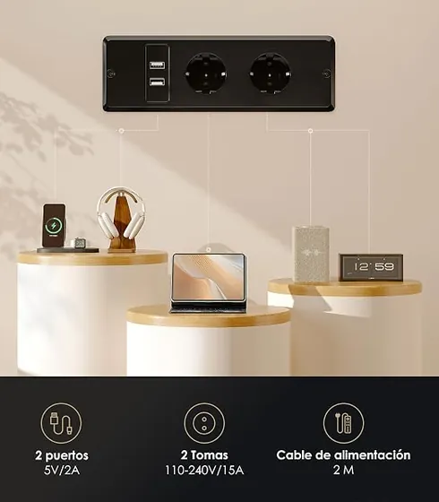 OffiGo 120 con dos cajones, escritorio elevable de color blanco + led — imagen 5 de 6
