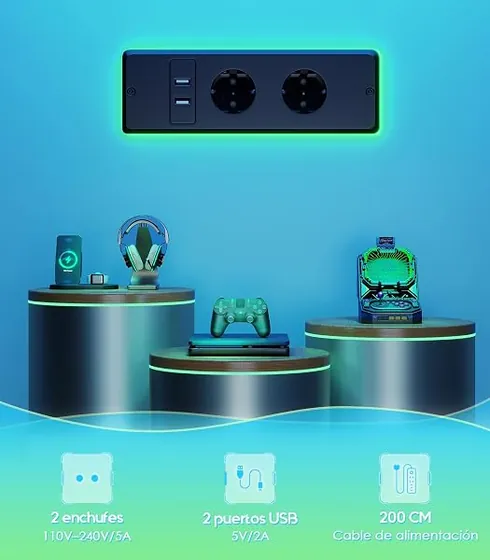 OffiGo gaming 140x60 RGB, escritorio elevable de color negro con tablero de 140 cm de ancho — imagen 5 de 6