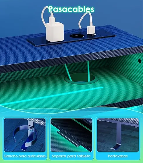 OffiGo gaming 140x60 RGB, escritorio elevable de color negro con tablero de 140 cm de ancho — imagen 6 de 6