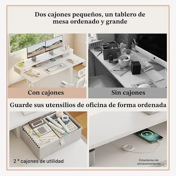 Klicelor 100x60 con cajones, escritorio elevable de color blanc con tablero de 100 cm de ancho — imagen 5 de 6