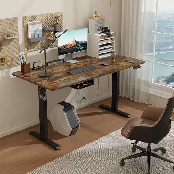 Airfish 160x80 USB, escritorio elevable de color marrón con tablero de 160 cm de ancho — imagen 2 de 6