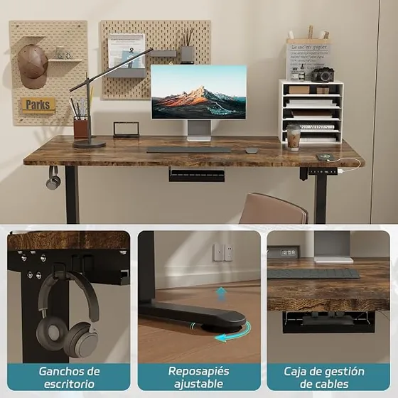 Airfish 160x80 USB, escritorio elevable de color marrón con tablero de 160 cm de ancho — imagen 5 de 6