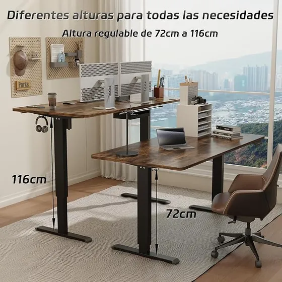 Airfish 160x80 USB, escritorio elevable de color marrón con tablero de 160 cm de ancho — imagen 6 de 6