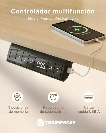 TRIUMPHKEY 160x80, escritorio elevable de color roble beige con tablero de 160 cm de ancho — imagen 5 de 6