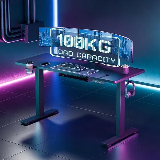 SANODESK QS-Gaming 110x54, escritorio elevable de color negro con tablero de 110 cm de ancho — imagen 2 de 6