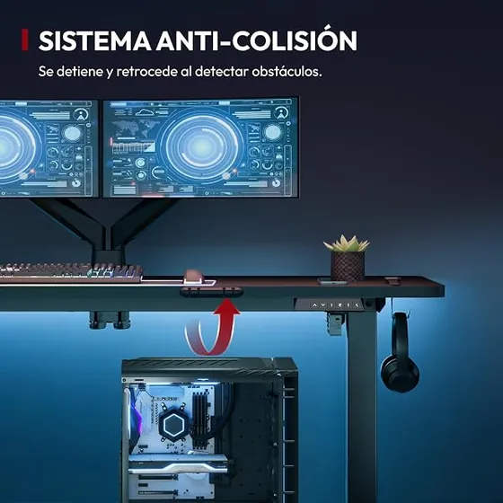 SANODESK QS-Gaming 110x54, escritorio elevable de color negro con tablero de 110 cm de ancho — imagen 6 de 6