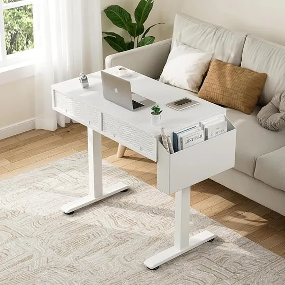 Lufeiya 80x50 con cajones, escritorio elevable de color blanco con tablero de 80 cm de ancho — imagen 2 de 6