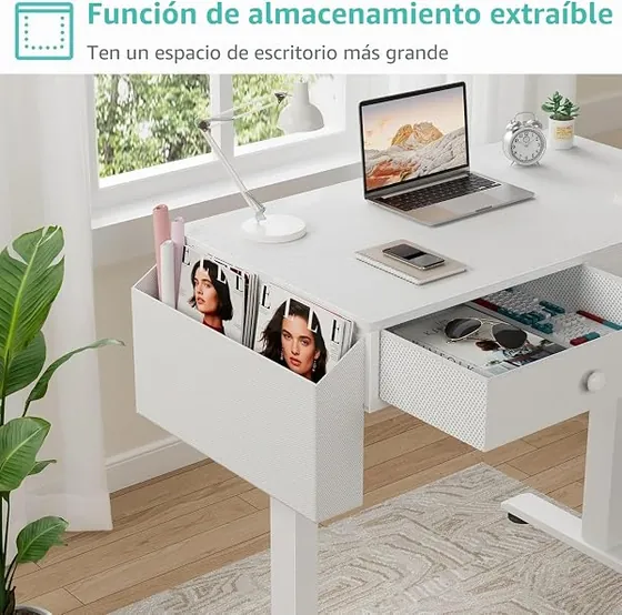 Lufeiya 80x50 con cajones, escritorio elevable de color blanco con tablero de 80 cm de ancho — imagen 4 de 6
